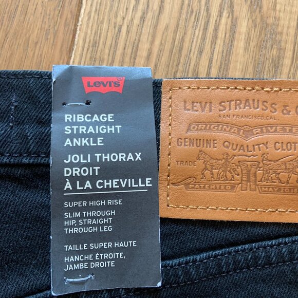 Levis Ribcage Straight Leg Embelliished Bejewelled High Rise Black Jeans Size 28 - Picture 7 of 15